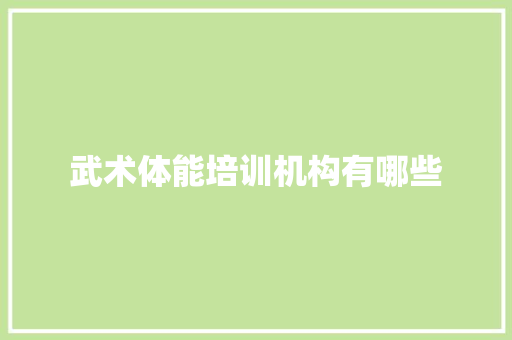 武术体能培训机构有哪些