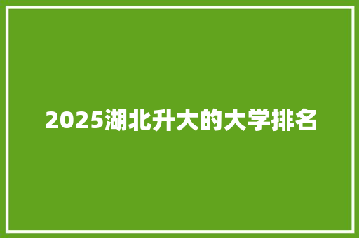 2025湖北升大的大学排名