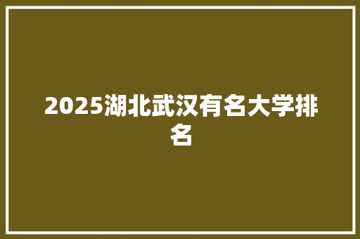 2025湖北武汉有名大学排名