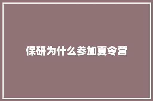 保研为什么参加夏令营