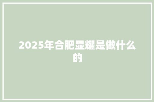 2025年合肥显耀是做什么的 诗词应用