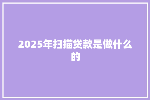 2025年扫描贷款是做什么的