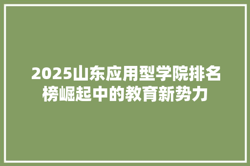 2025山东应用型学院排名榜崛起中的教育新势力