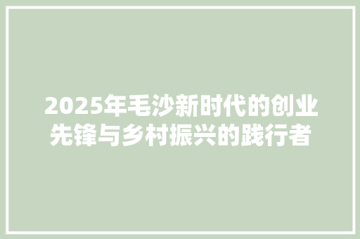 2025年毛沙新时代的创业先锋与乡村振兴的践行者