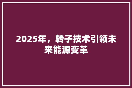 2025年，转子技术引领未来能源变革