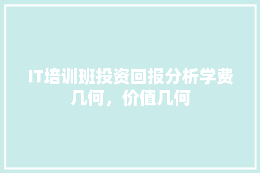 IT培训班投资回报分析学费几何，价值几何