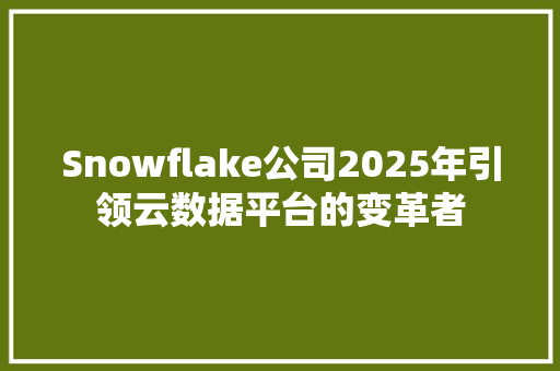 Snowflake公司2025年引领云数据平台的变革者