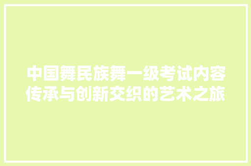 中国舞民族舞一级考试内容传承与创新交织的艺术之旅