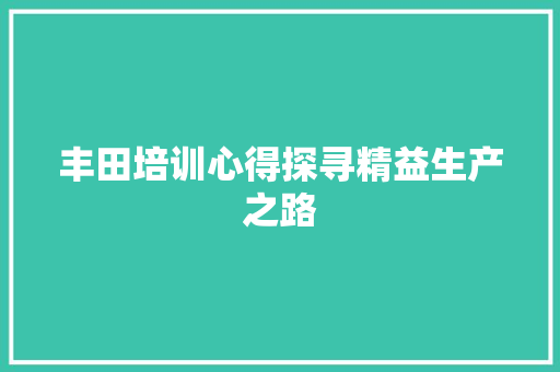 丰田培训心得探寻精益生产之路