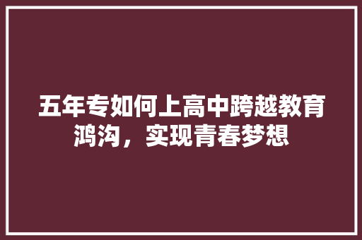 五年专如何上高中跨越教育鸿沟，实现青春梦想