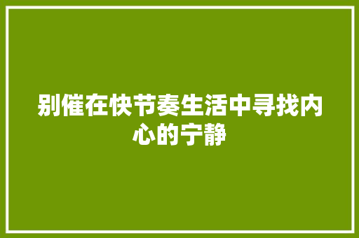 别催在快节奏生活中寻找内心的宁静