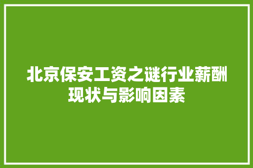 北京保安工资之谜行业薪酬现状与影响因素