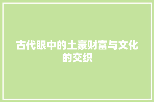 古代眼中的土豪财富与文化的交织