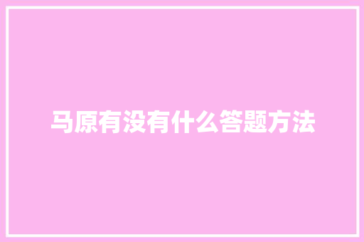 马原有没有什么答题方法