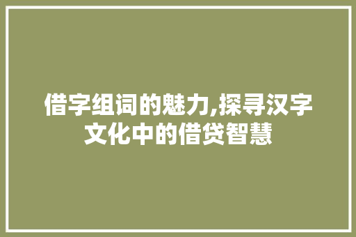借字组词的魅力,探寻汉字文化中的借贷智慧