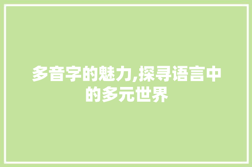 多音字的魅力,探寻语言中的多元世界