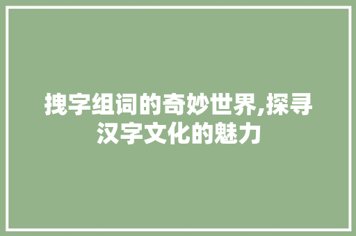 拽字组词的奇妙世界,探寻汉字文化的魅力