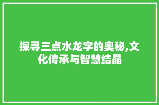 探寻三点水龙字的奥秘,文化传承与智慧结晶