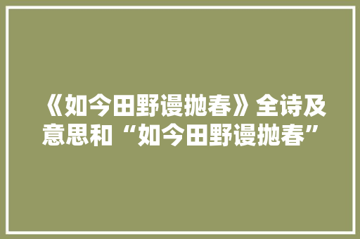 《如今田野谩抛春》全诗及意思和“如今田野谩抛春”的拼音注释