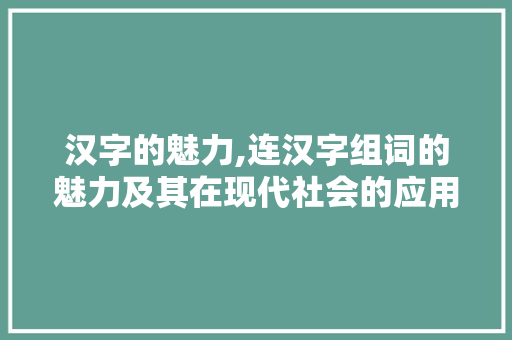 汉字的魅力,连汉字组词的魅力及其在现代社会的应用