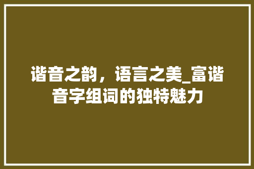 谐音之韵，语言之美_富谐音字组词的独特魅力