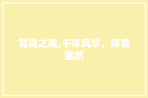 驾诗之美,千年风华，诗意盎然