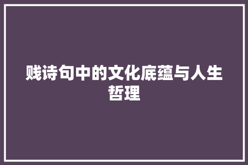 贱诗句中的文化底蕴与人生哲理