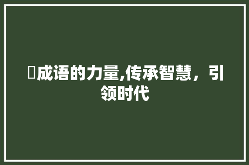 効成语的力量,传承智慧，引领时代