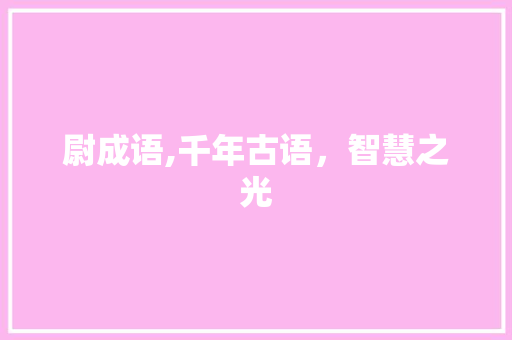 尉成语,千年古语，智慧之光