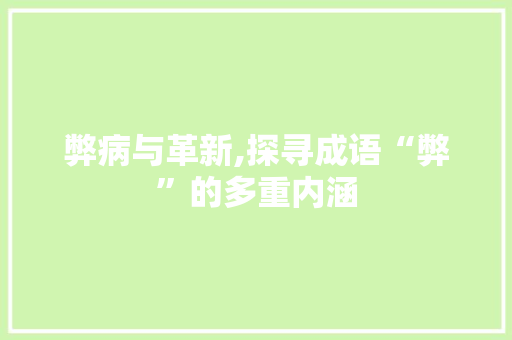 弊病与革新,探寻成语“弊”的多重内涵