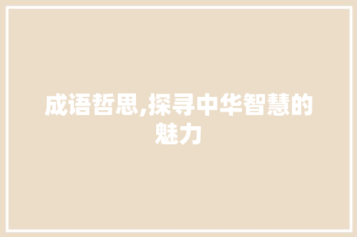 成语哲思,探寻中华智慧的魅力