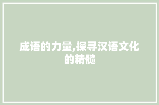成语的力量,探寻汉语文化的精髓