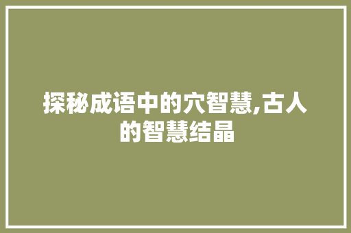 探秘成语中的穴智慧,古人的智慧结晶