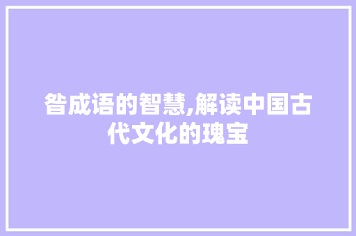 昝成语的智慧,解读中国古代文化的瑰宝