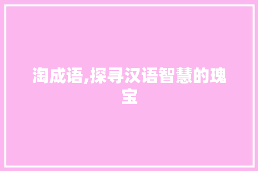 淘成语,探寻汉语智慧的瑰宝