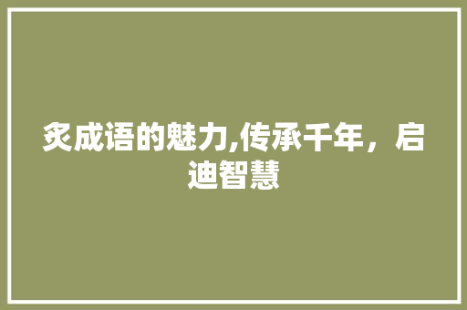 炙成语的魅力,传承千年，启迪智慧