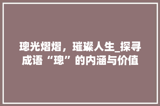 璁光熠熠，璀璨人生_探寻成语“璁”的内涵与价值