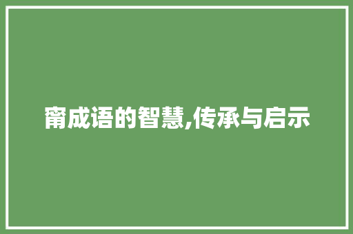 甯成语的智慧,传承与启示