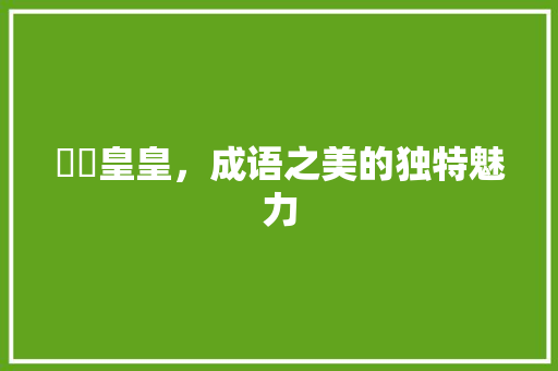 矞矞皇皇，成语之美的独特魅力