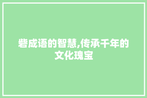 砦成语的智慧,传承千年的文化瑰宝
