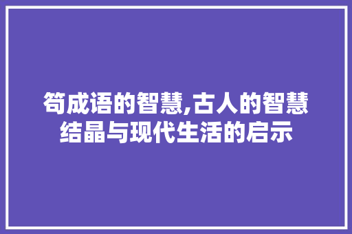 笱成语的智慧,古人的智慧结晶与现代生活的启示