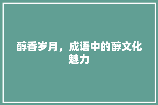 醇香岁月，成语中的醇文化魅力