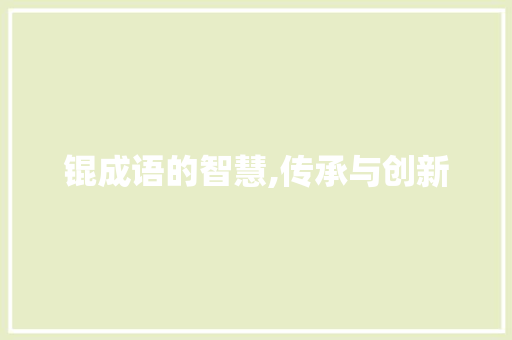 锟成语的智慧,传承与创新
