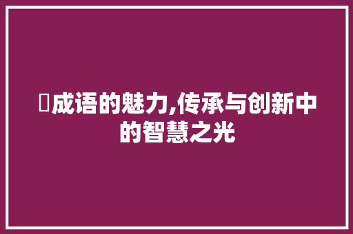 龝成语的魅力,传承与创新中的智慧之光