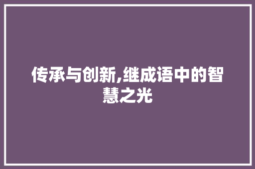 传承与创新,继成语中的智慧之光