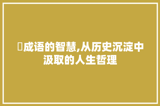 侷成语的智慧,从历史沉淀中汲取的人生哲理 会议纪要