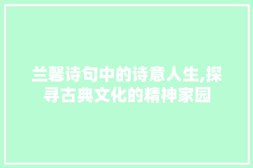 兰馨诗句中的诗意人生,探寻古典文化的精神家园
