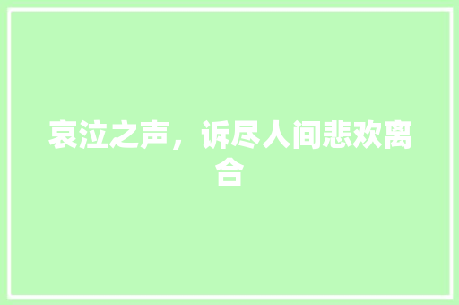 哀泣之声，诉尽人间悲欢离合