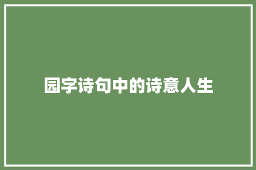 园字诗句中的诗意人生