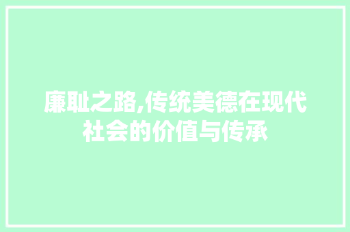 廉耻之路,传统美德在现代社会的价值与传承